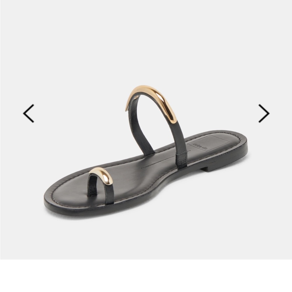 Dolce Vita Black Leather Gold Accent Toe-Ring Slide Sandals